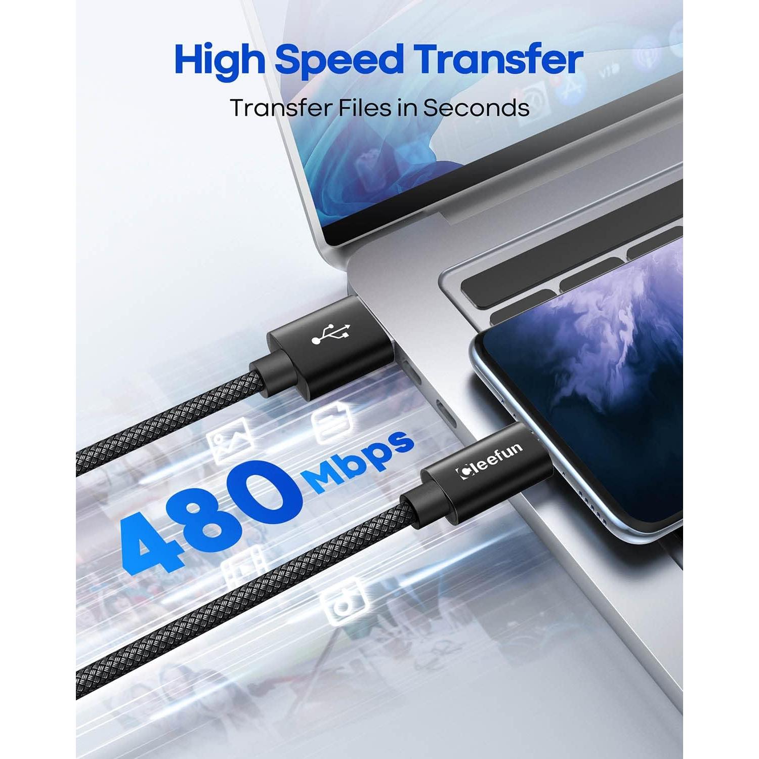 Cable USB A a C CLEEFUN 0.91m - Paquete de 5, Carga Rápida