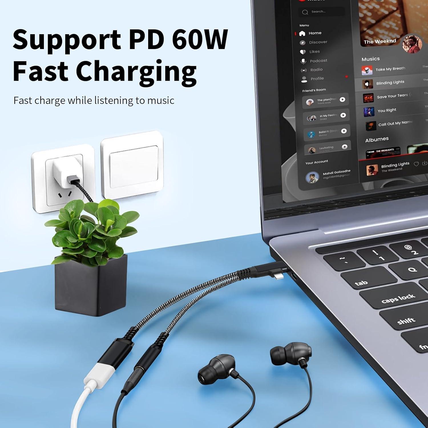 Adaptador de carga rápida 3.5mm USB C y Lightning - Caojunzhen