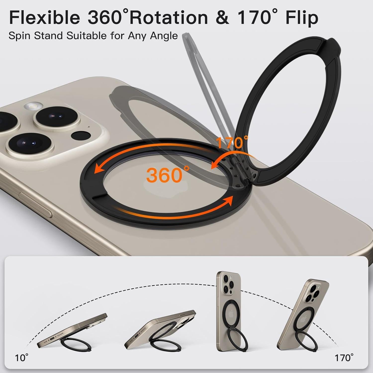 Soporte de Anillo Magnético COOLQO para Teléfono Móvil Negro