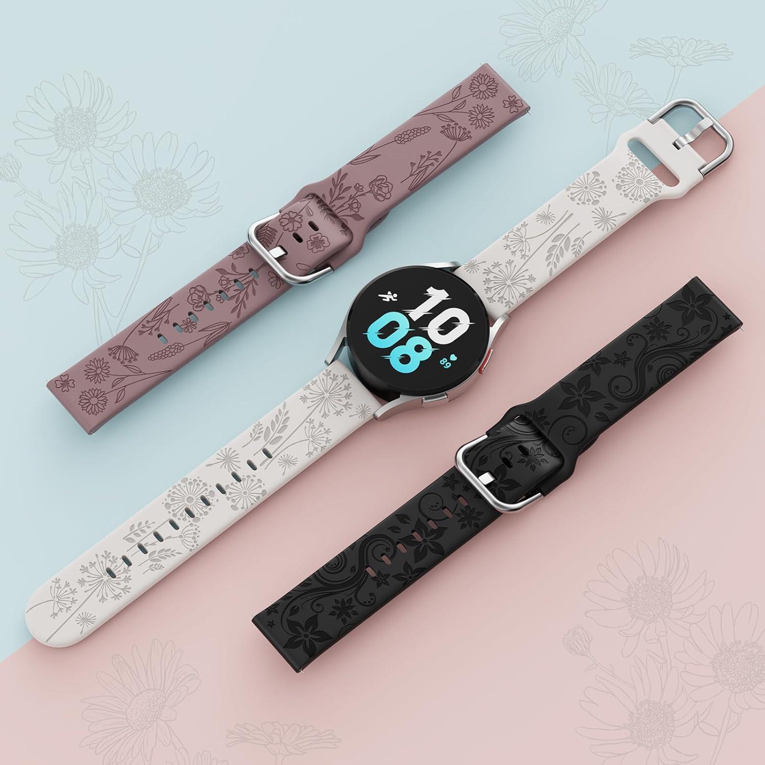 Banda de Silicona Grabada con Flores para Samsung Galaxy Watch 20mm