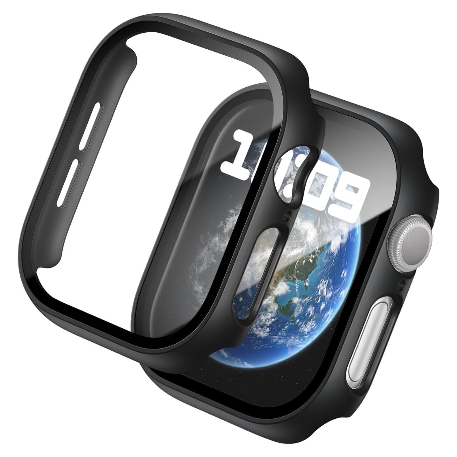 2 Pack Case Compatible with Apple Watch Series Se/6/5/4 40mm with Screen Protector, Hard PC Ultra-Thin Full Shockproof Cover for iWatch 40mm Accessories Black