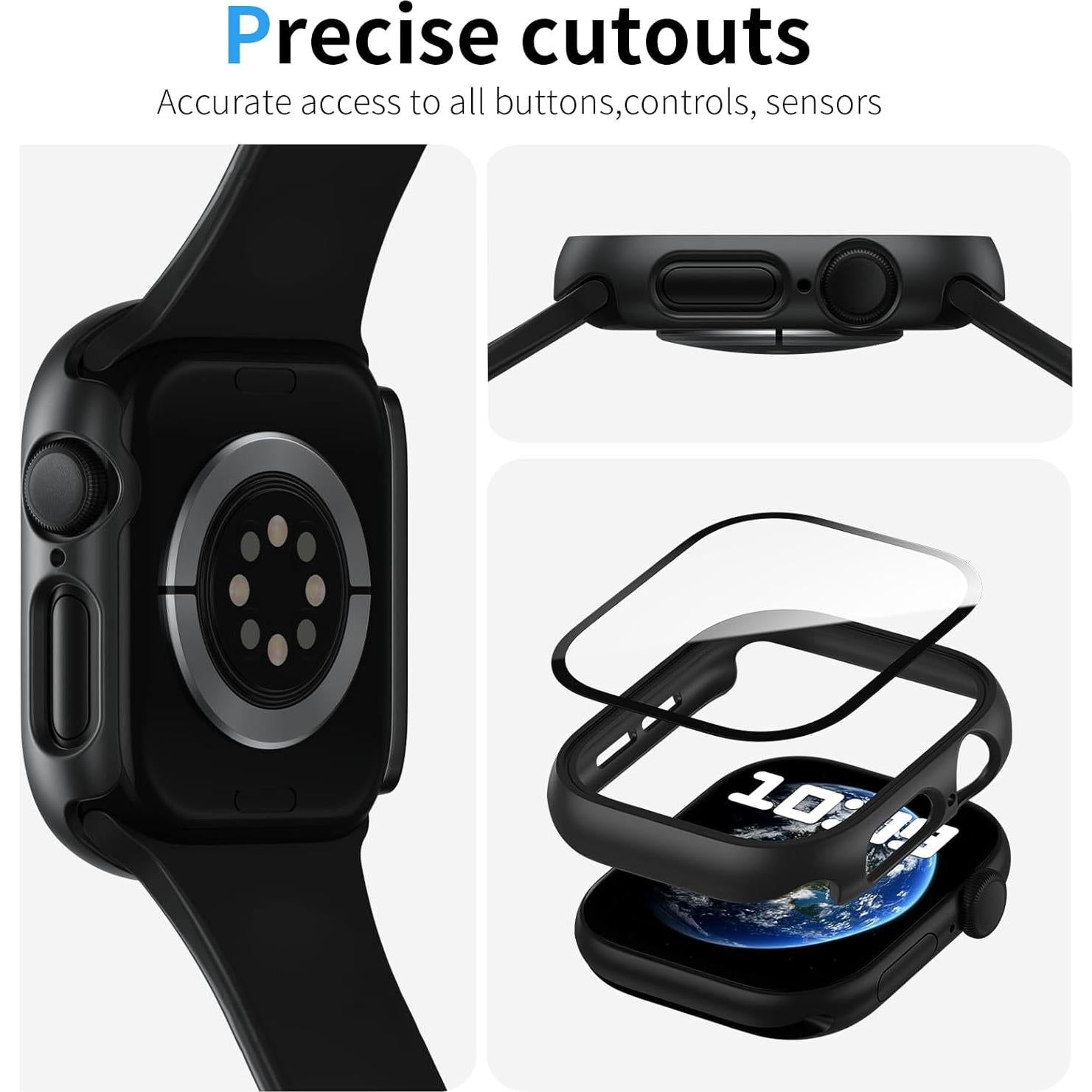 2 Pack Case Compatible with Apple Watch Series Se/6/5/4 40mm with Screen Protector, Hard PC Ultra-Thin Full Shockproof Cover for iWatch 40mm Accessories Black