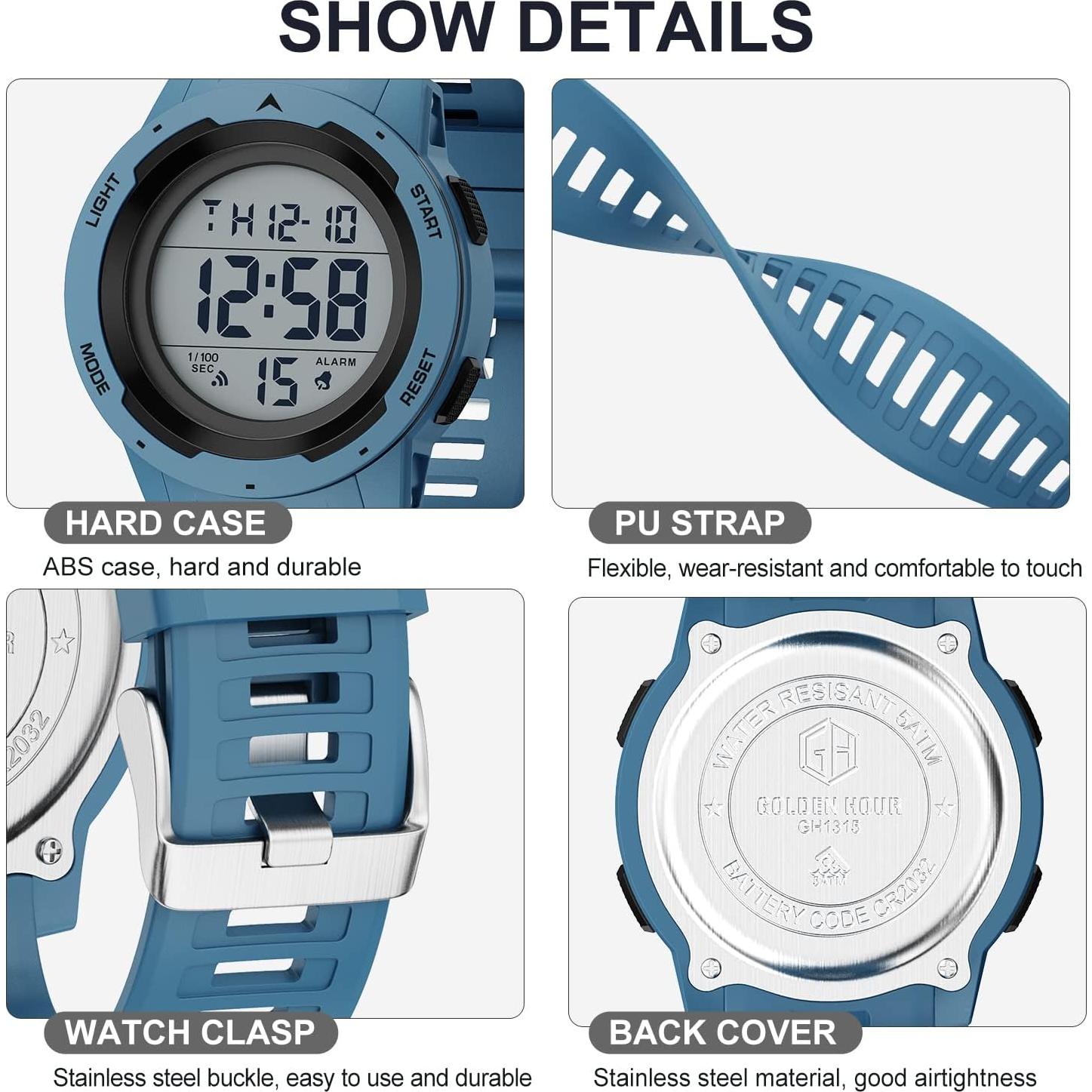 Reloj Digital Deportivo Golden Hour GH-1315 Impermeable
