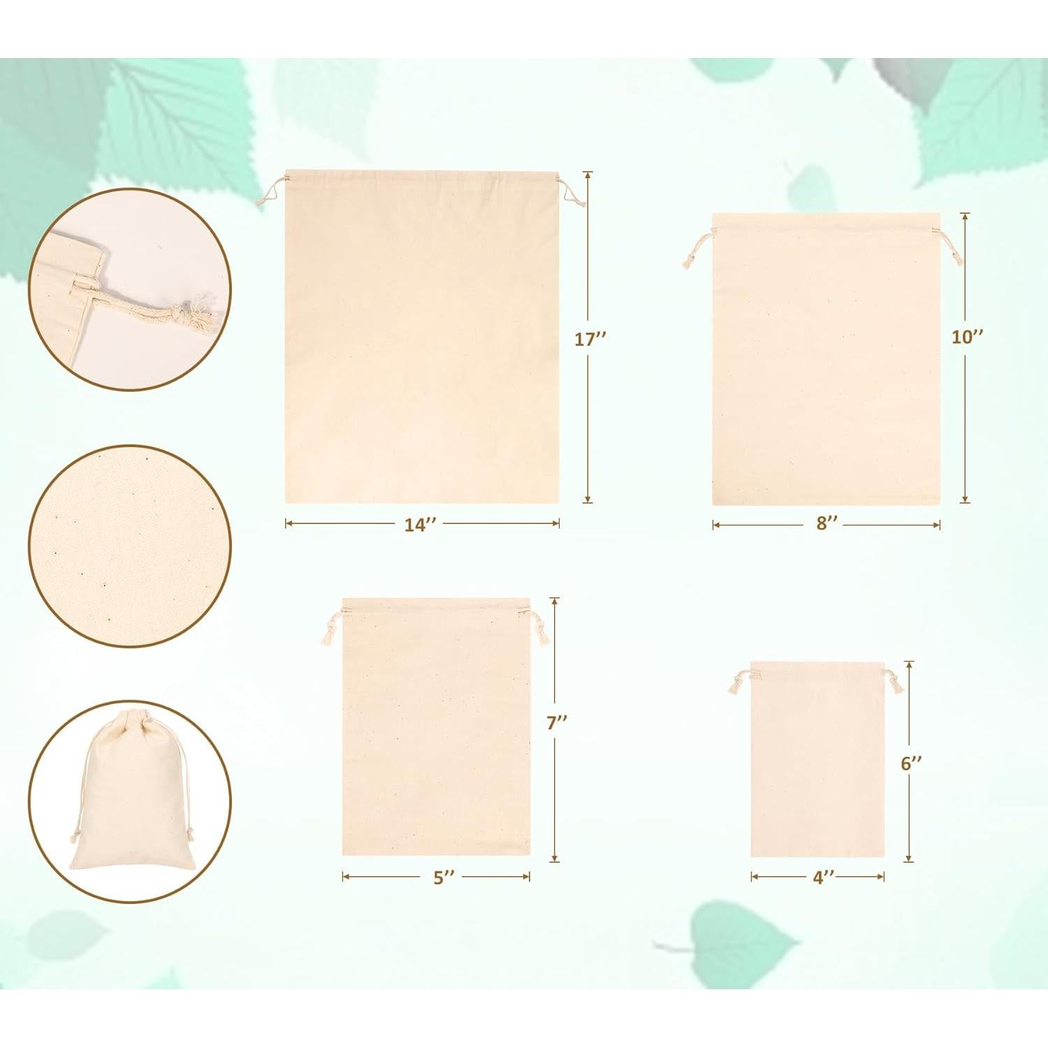 20 Bolsas de Algodón Reutilizables Hopttreely 20x25cm