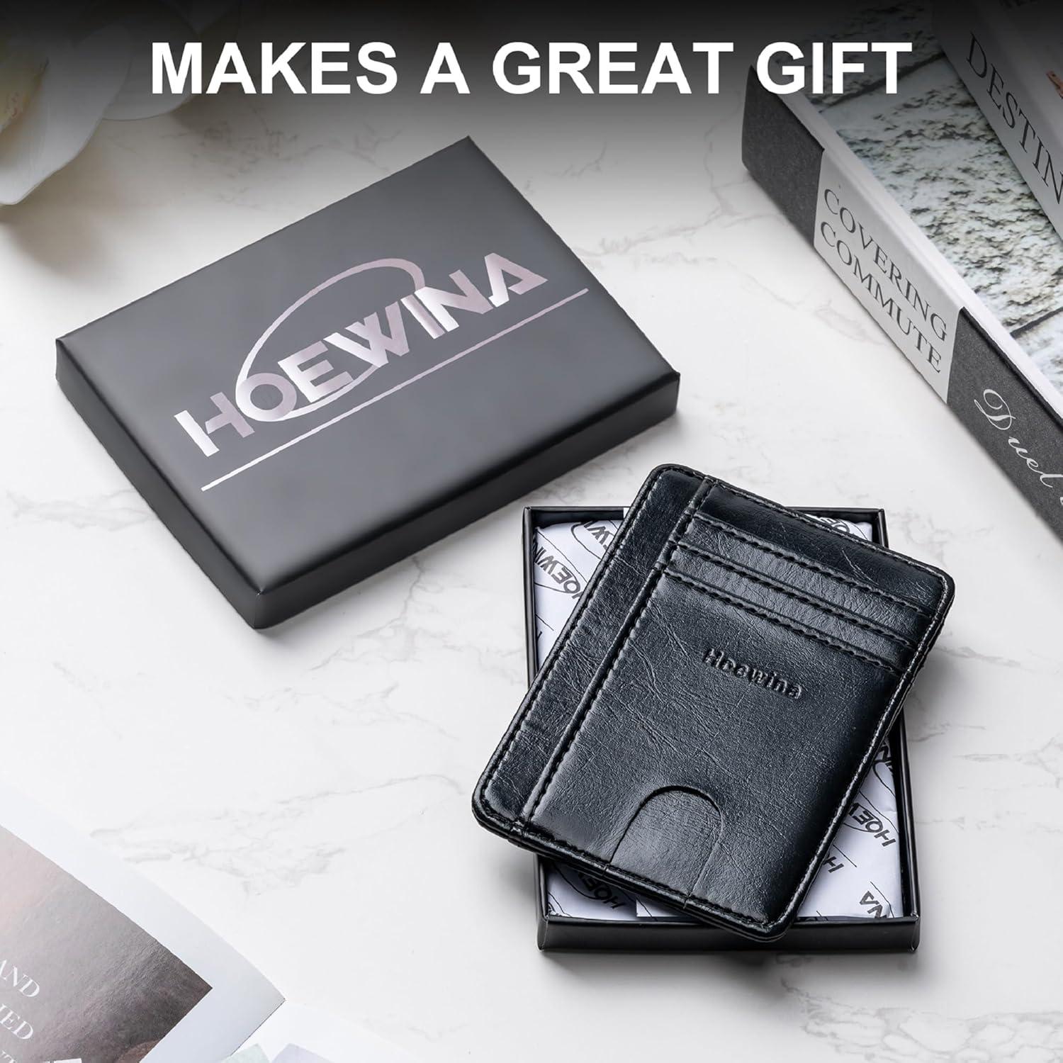 Billetera Slim Hoewina para Hombres con Bloqueo RFID - Negro