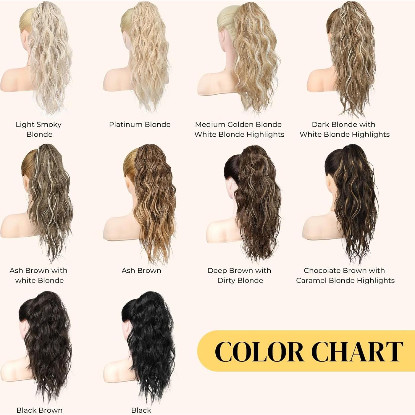 Extensión de Cola de Caballo LONAI 45.72 cm Clip Ondulada Marrón Ceniza