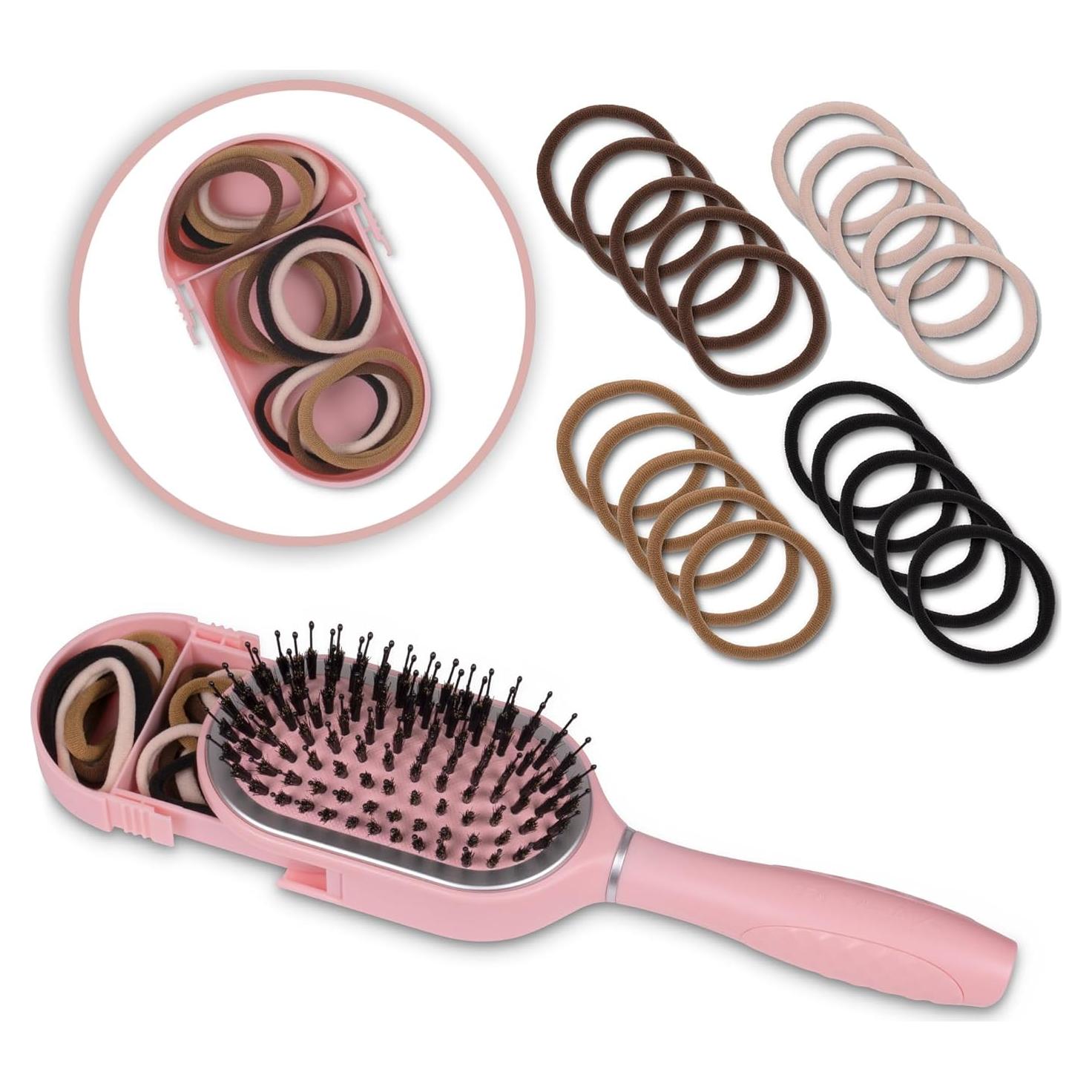 Cepillo de Cabello de Viaje BeautyHaK Rosa con 20 Gomas