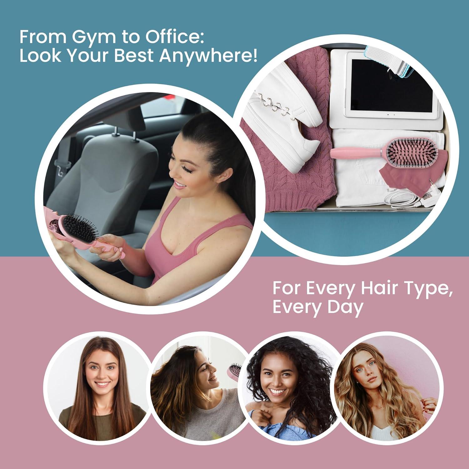 Cepillo de Cabello de Viaje BeautyHaK Rosa con 20 Gomas