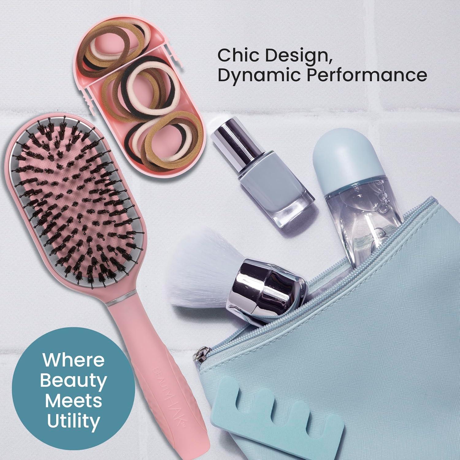 Cepillo de Cabello de Viaje BeautyHaK Rosa con 20 Gomas