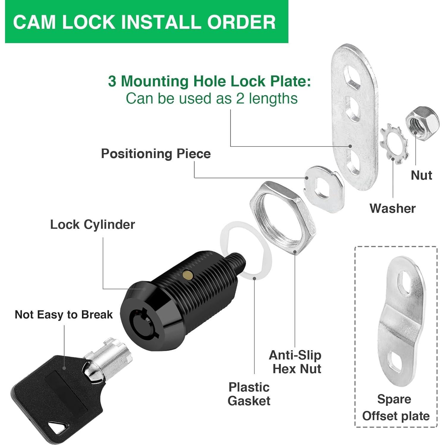 Cerraduras de Gabinete Cylinnda 1" con Llaves Iguales - 10 Paquete