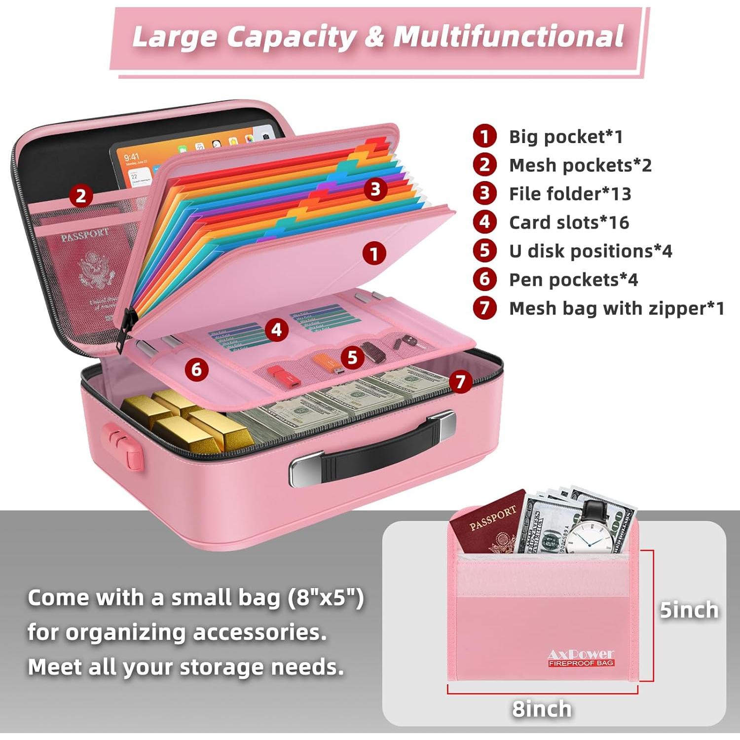 Caja de Documentos a Prueba de Fuego AxPower Rosa 38x28x13cm