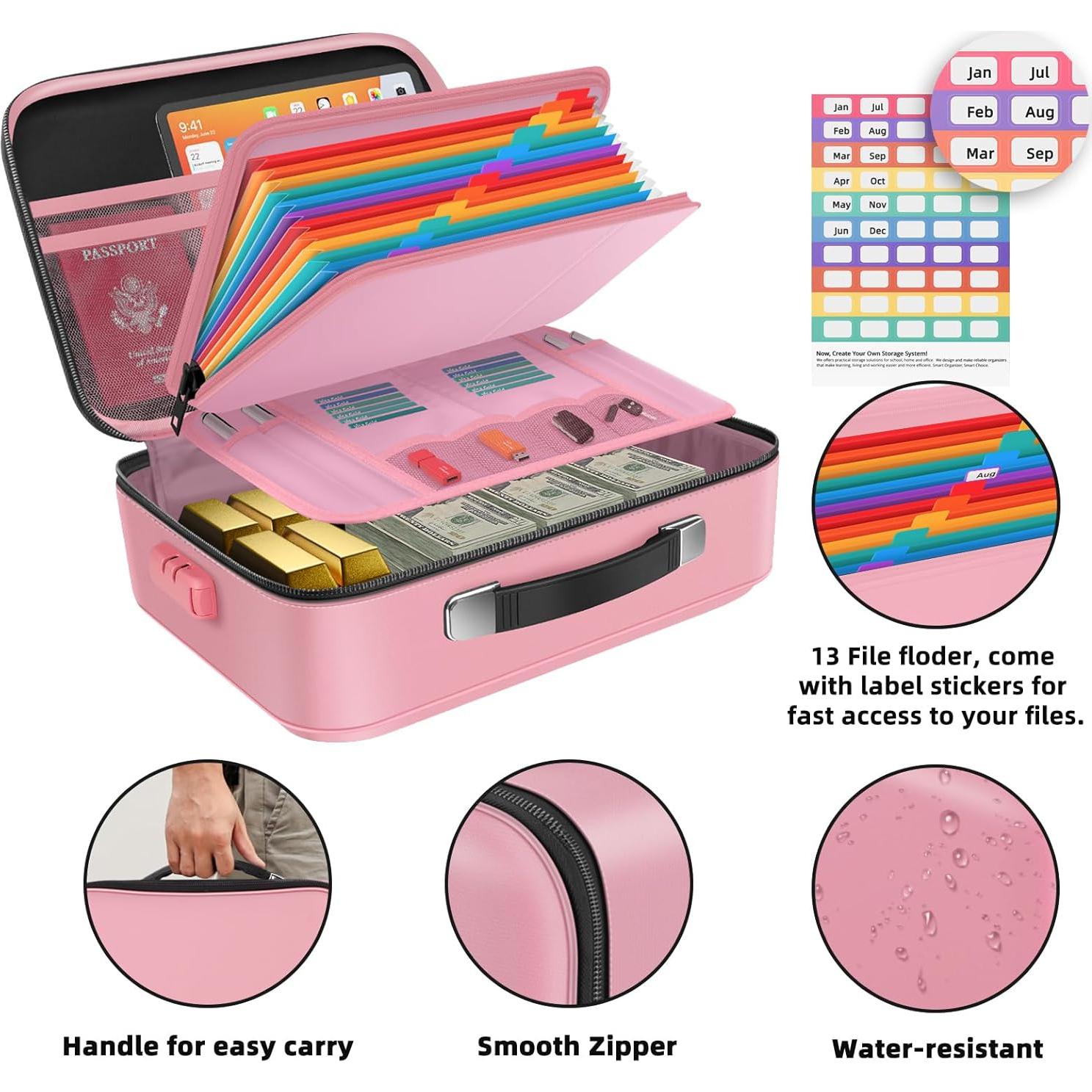 Caja de Documentos a Prueba de Fuego AxPower Rosa 38x28x13cm