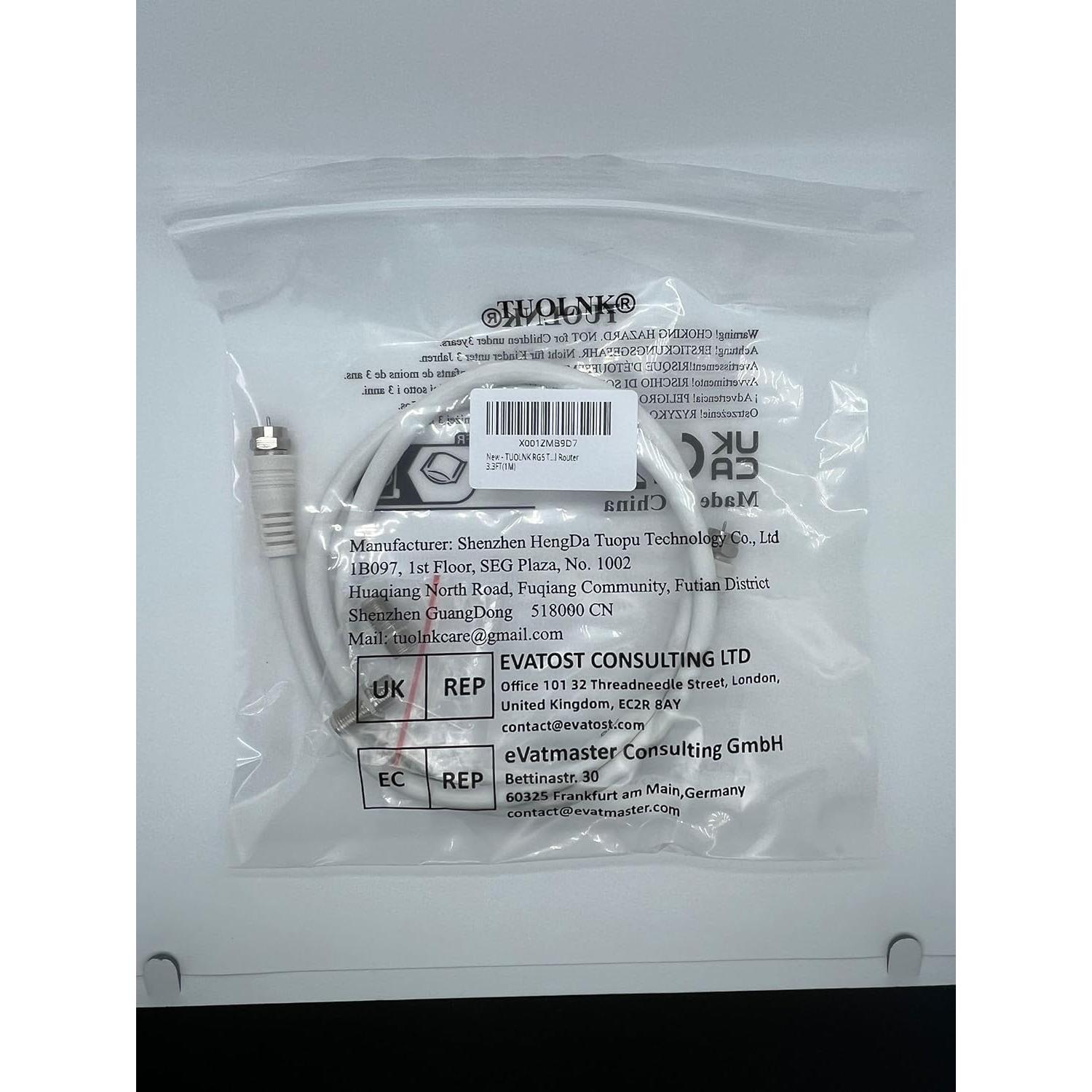 Cable Coaxial RG6 TUOLNK 1M F Macho a Macho 75 Ohm