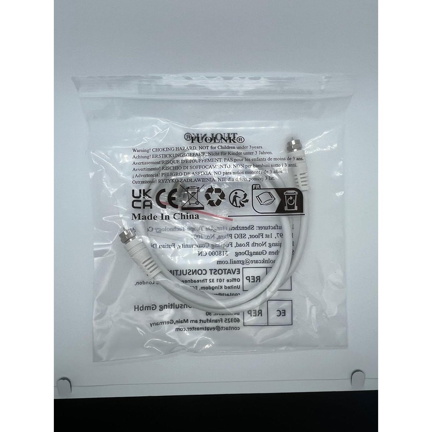 Cable Coaxial RG6 TUOLNK 1M F Macho a Macho 75 Ohm