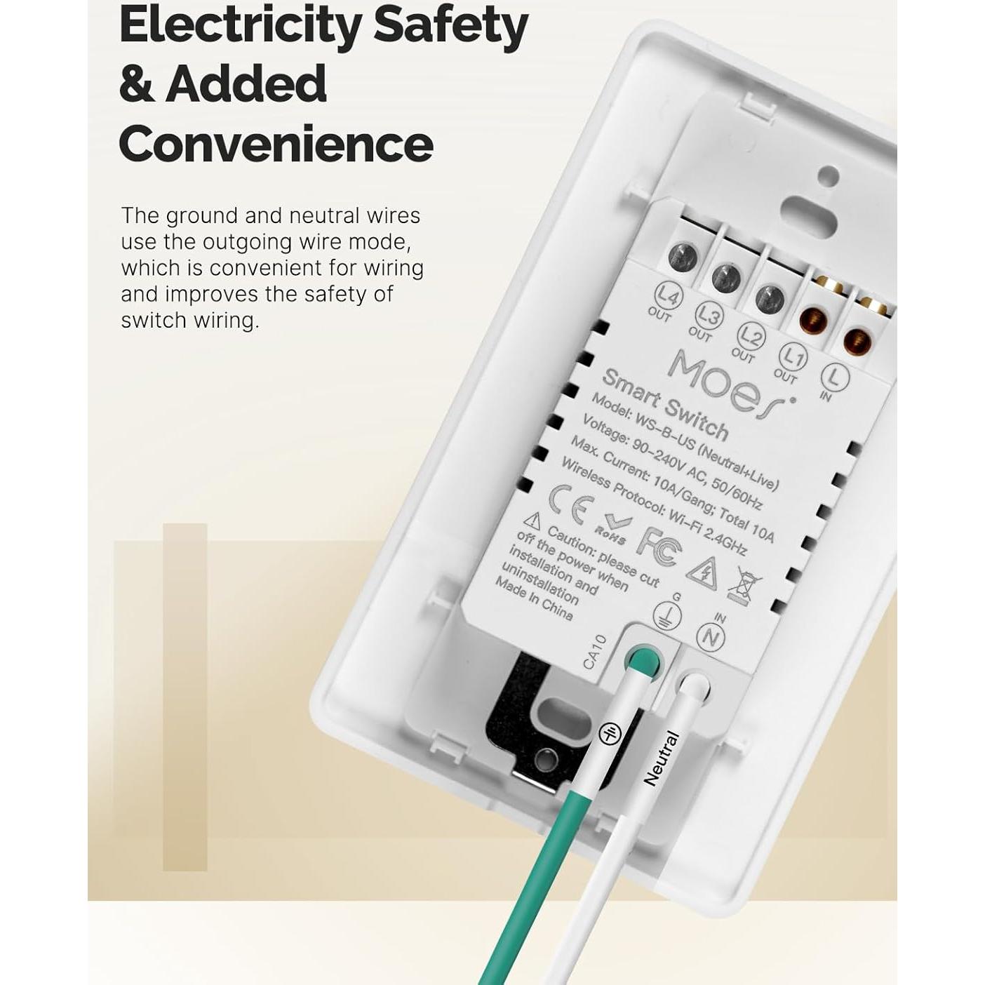 Interruptor de Luz Doble Inteligente MOES WiFi 2 Gang Sin Neutro