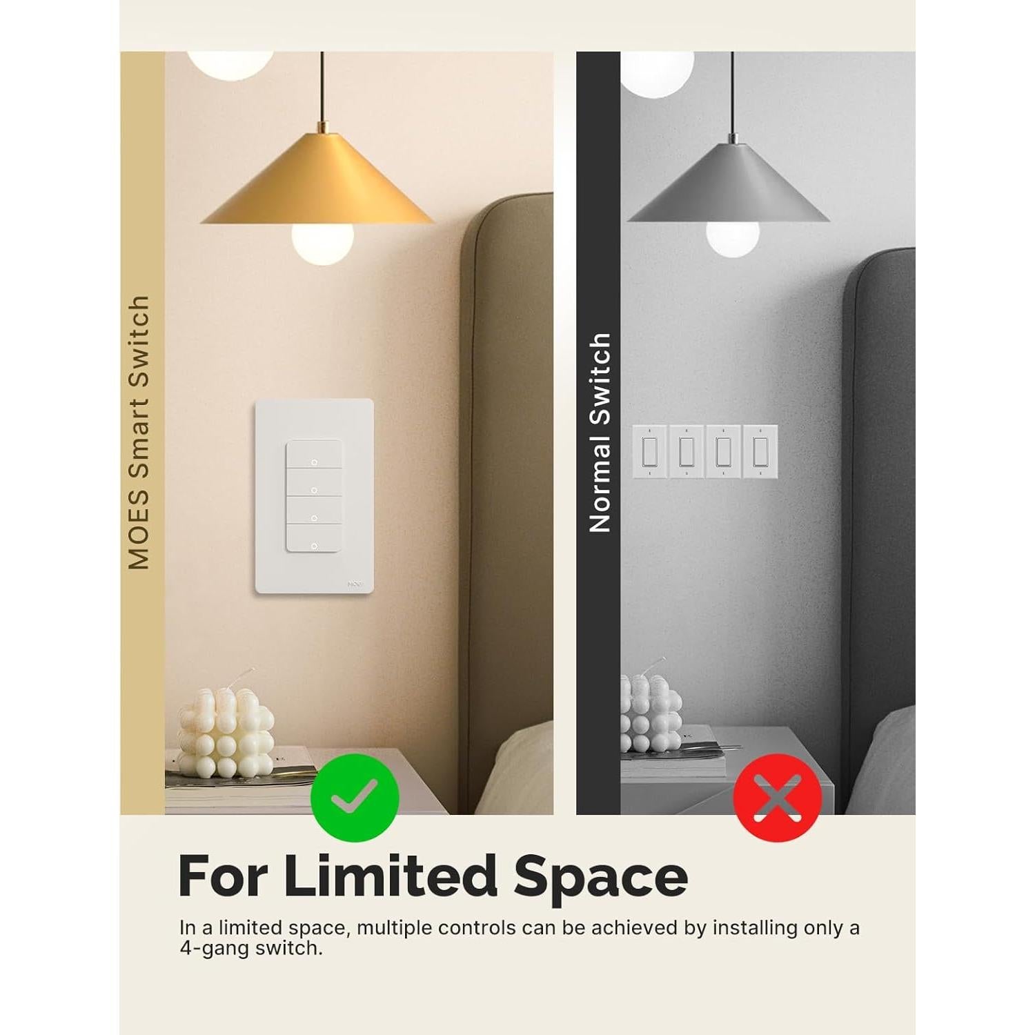 Interruptor de Luz Doble Inteligente MOES WiFi 2 Gang Sin Neutro