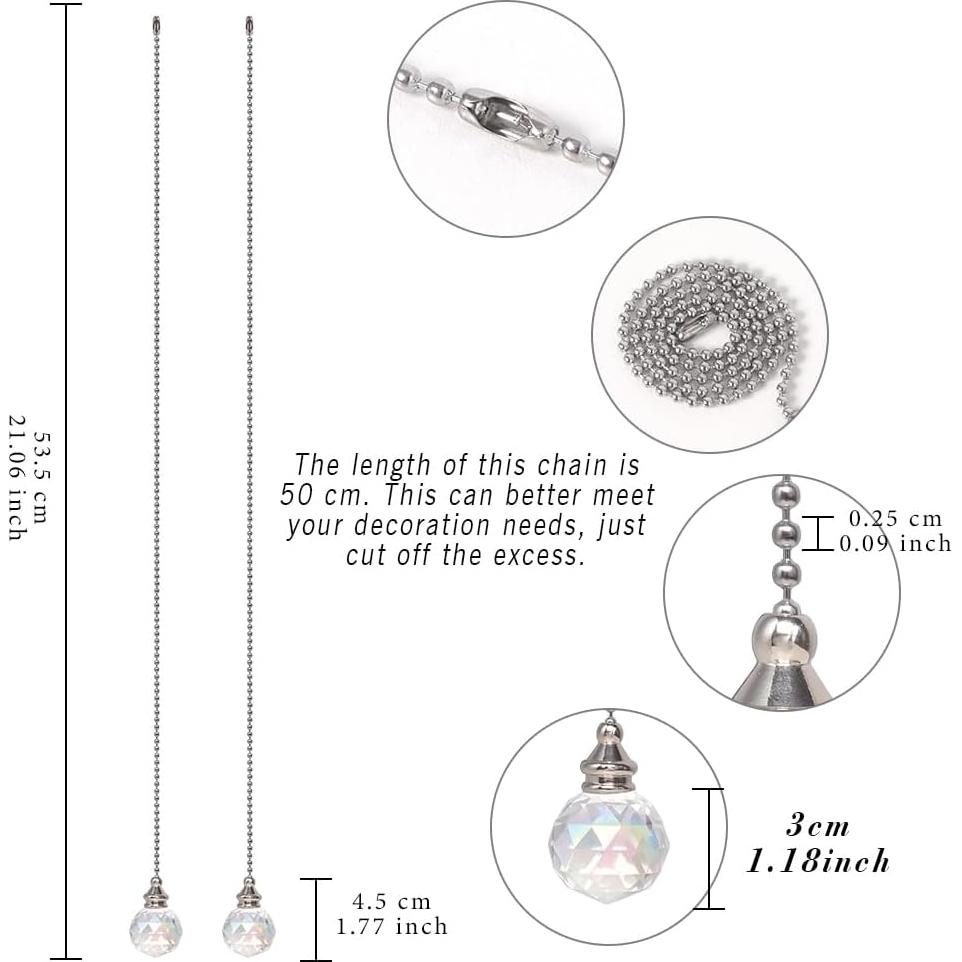 Cadenas de Tirar para Ventilador de Techo LONGSHENG 2pcs Cristal 30mm