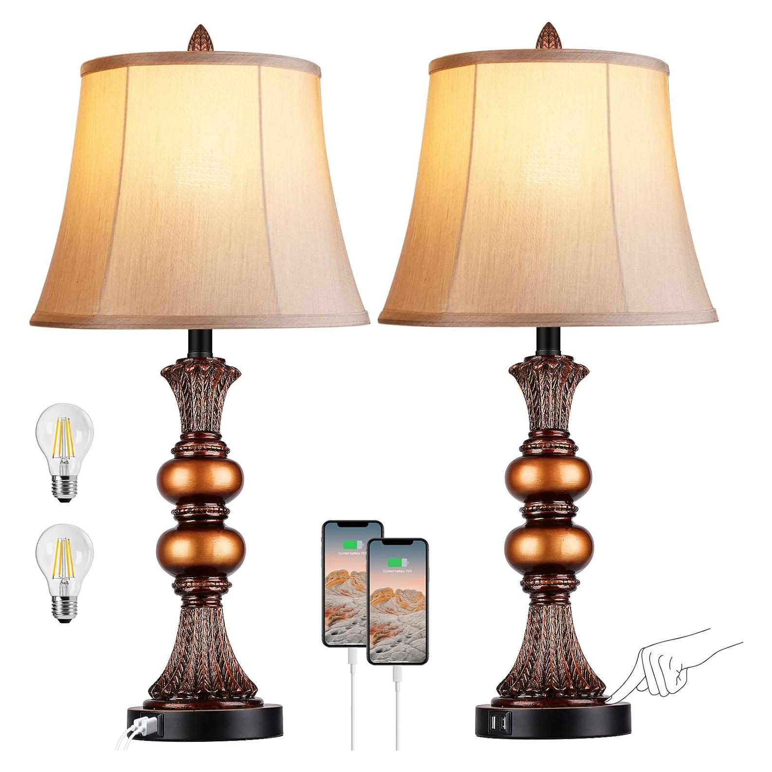 Juego de 2 Lámparas de Mesa PARTPHONER Táctil 68.58 cm Bronce