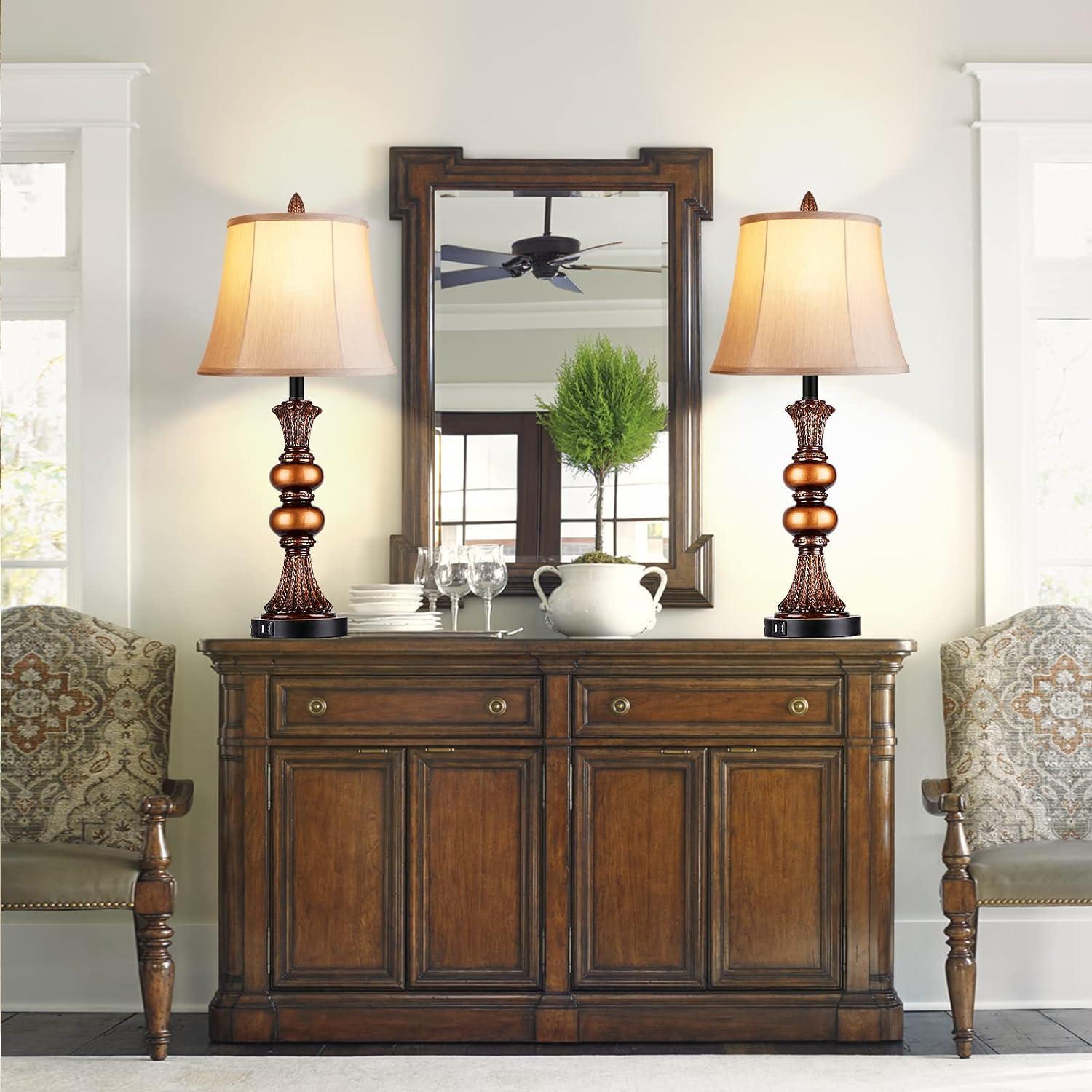 Juego de 2 Lámparas de Mesa PARTPHONER Táctil 68.58 cm Bronce