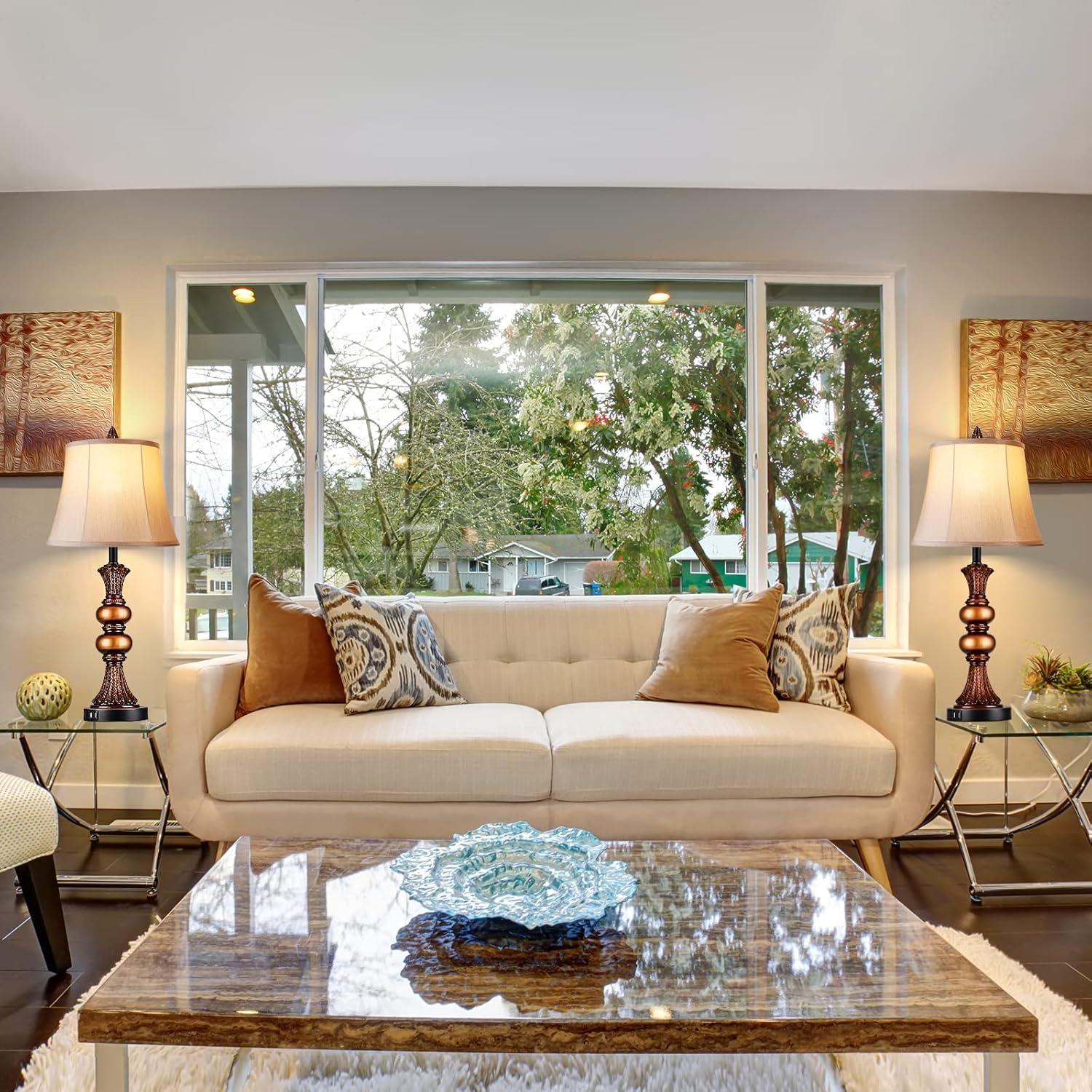 Juego de 2 Lámparas de Mesa PARTPHONER Táctil 68.58 cm Bronce