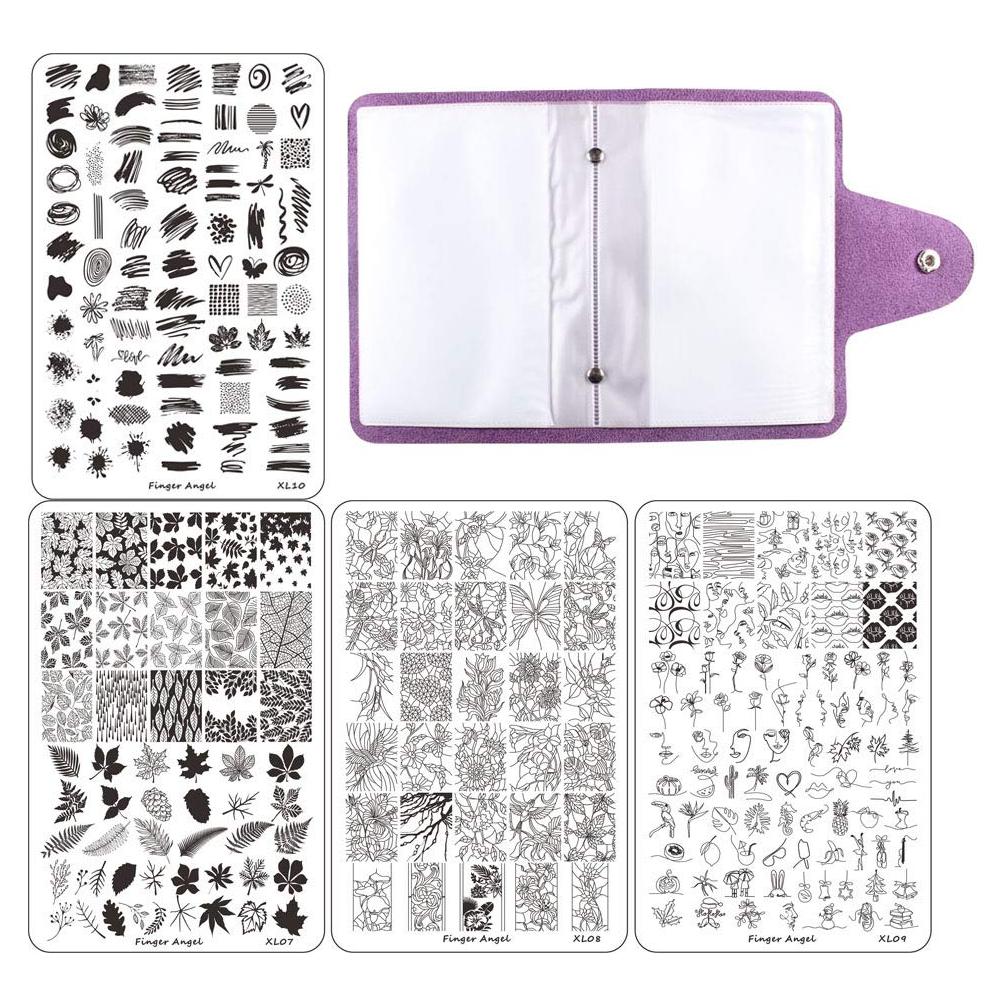 4 Placas de Estampado de Uñas XL HaiQiang con Organizador