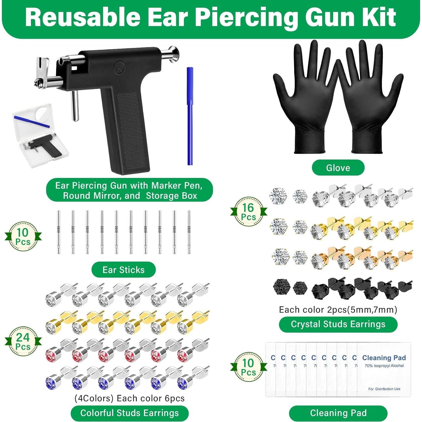 Kit de Perforación de Oídos Evatage con Pendientes de Acero