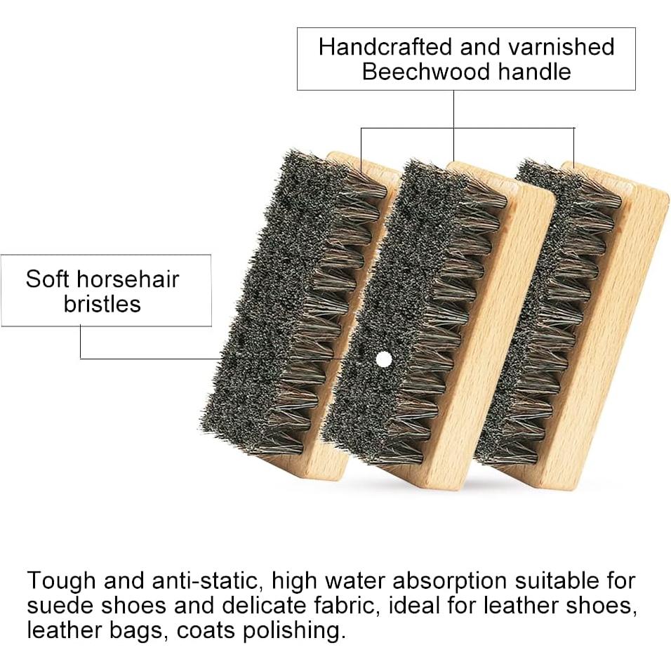 Juego de 3 Cepillos para Zapatos SUPERWASH PLUS - Madera y Crin de Caballo