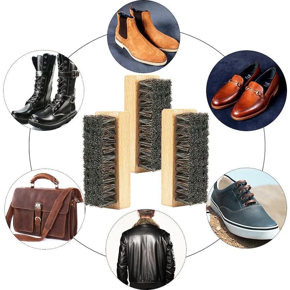 Juego de 3 Cepillos para Zapatos SUPERWASH PLUS - Madera y Crin de Caballo