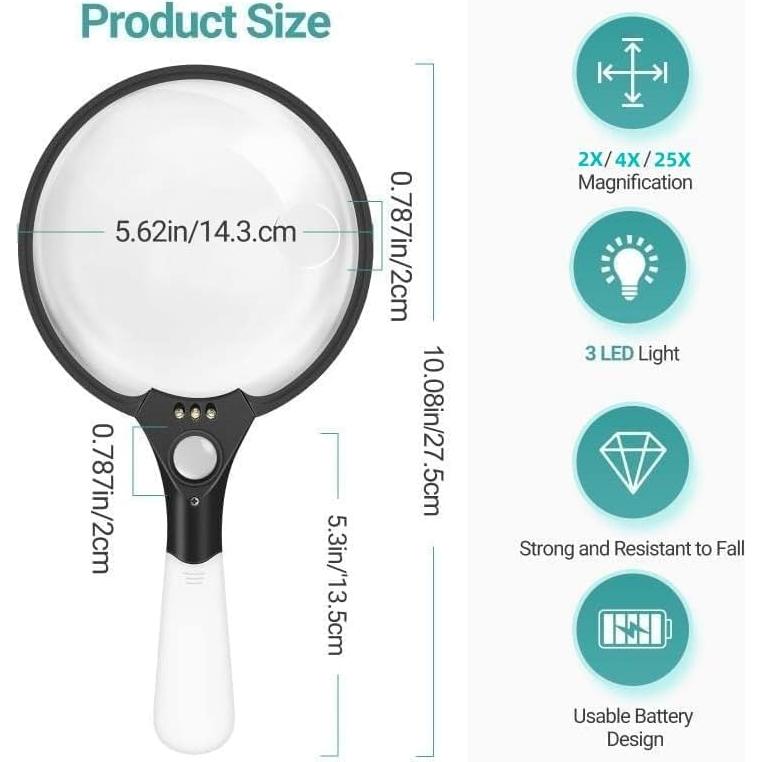 Lupa Grande FoCevN con Luz LED 40x - Lente Acrílico