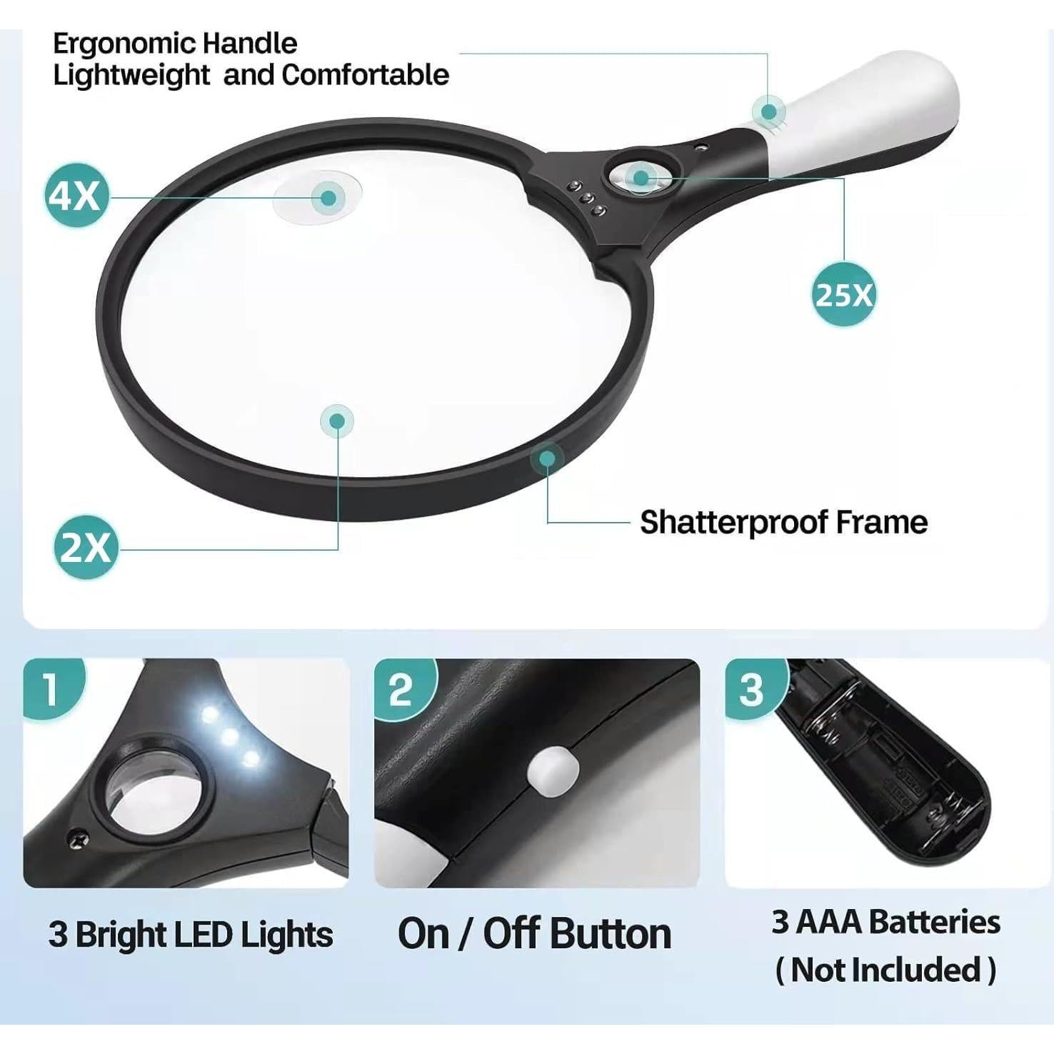 Lupa Grande FoCevN con Luz LED 40x - Lente Acrílico