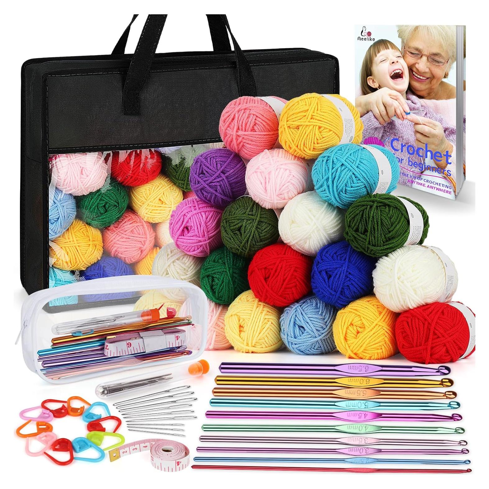Kit de Crochet Aeelike 1000m Hilo Acrílico con Ganchos y Bolsa