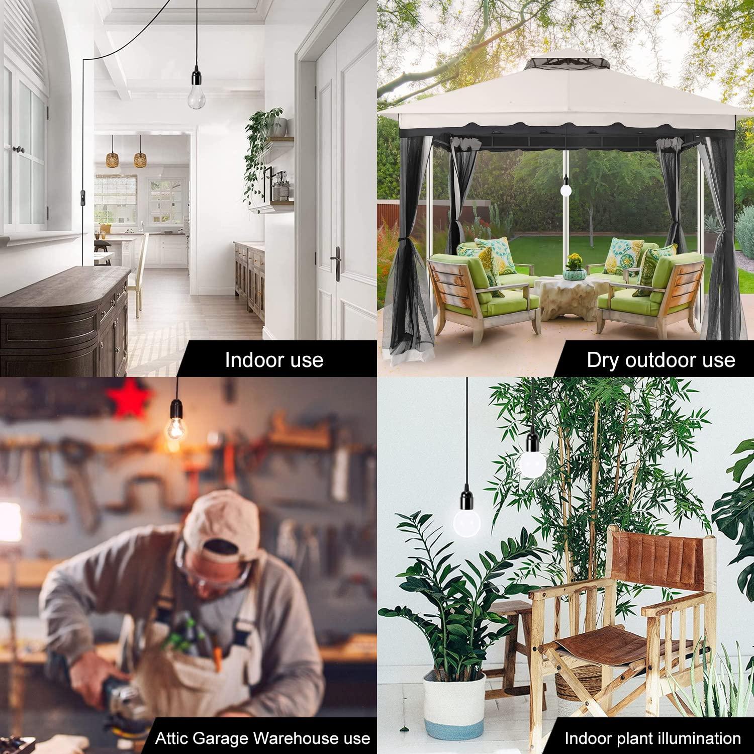 Cable de luz colgante 3.6 m E26 con interruptor y enchufe - Negro