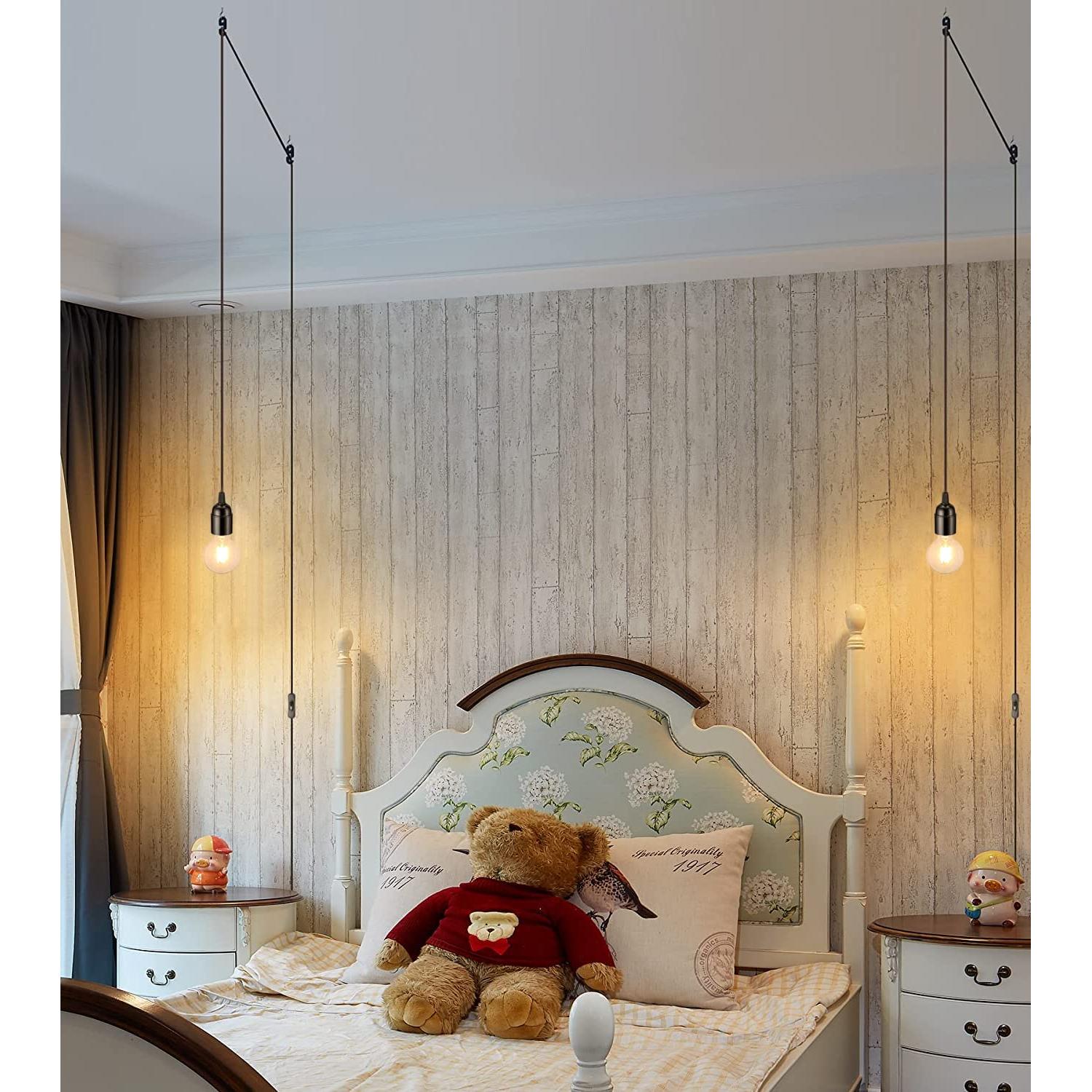 Cable de luz colgante 3.6 m E26 con interruptor y enchufe - Negro