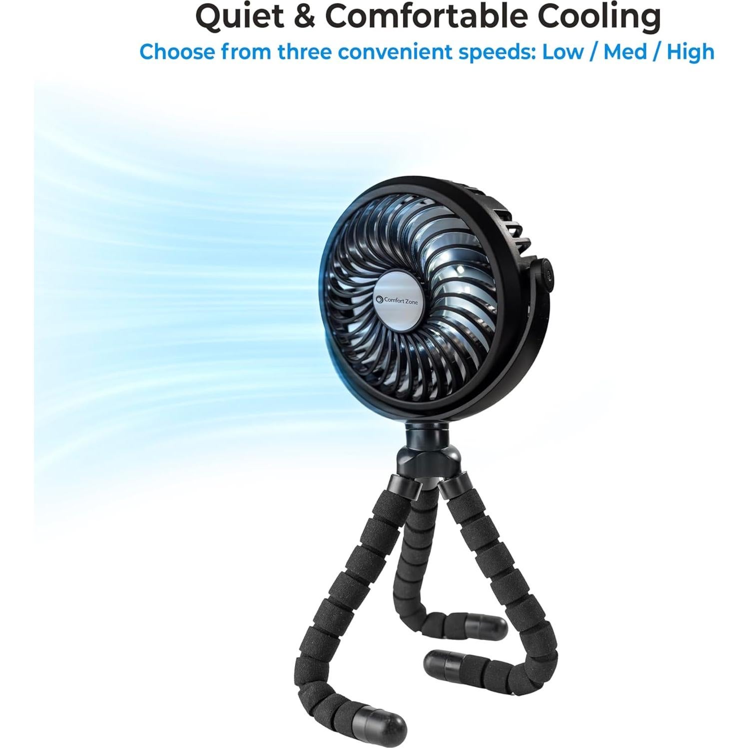 Ventilador Portátil Recargable Comfort Zone MTD08-BLK 10cm 3 Velocidades