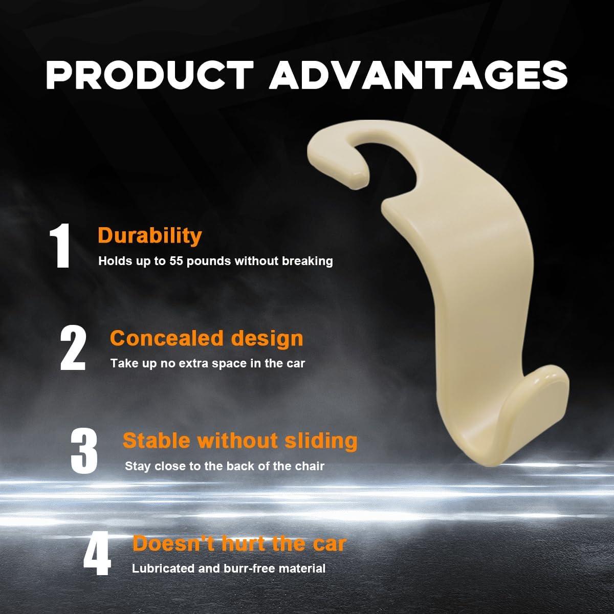 Gancho de Reposacabezas para Asiento de Coche Povtii 4PCS Beige