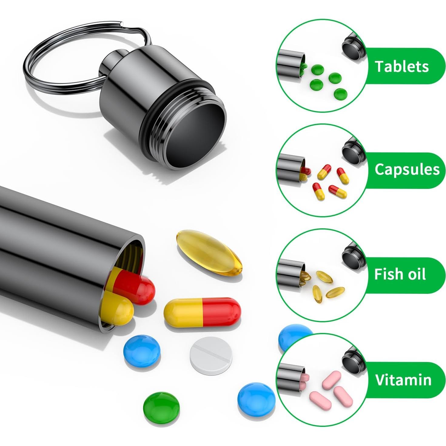 Caja de Pastillas Portátil TecQach - 2 Paquetes, Metal, Gris/Negro