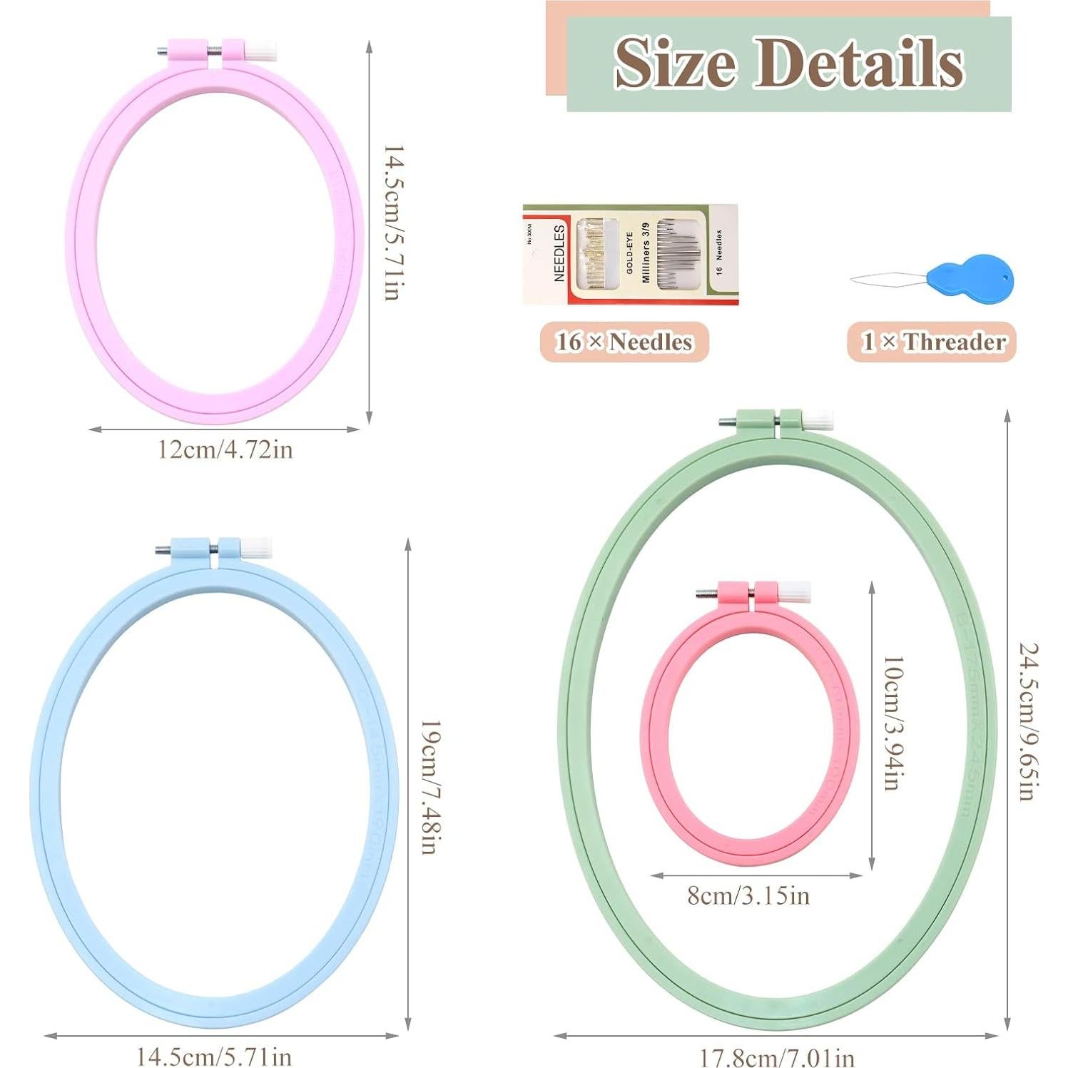 Juego de Aros de Bordado ZOCONE 4 Pcs Ovalados 24.5 cm a 9.9 cm