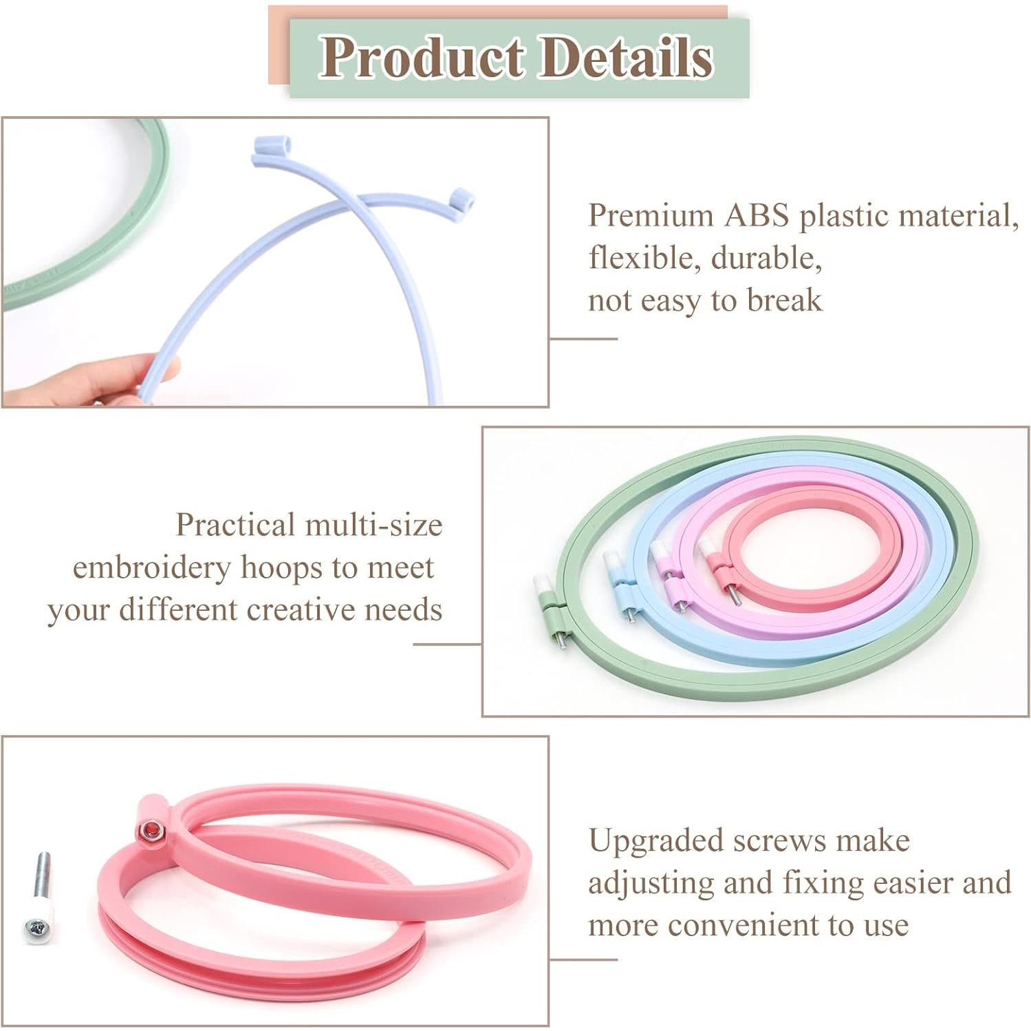 Juego de Aros de Bordado ZOCONE 4 Pcs Ovalados 24.5 cm a 9.9 cm