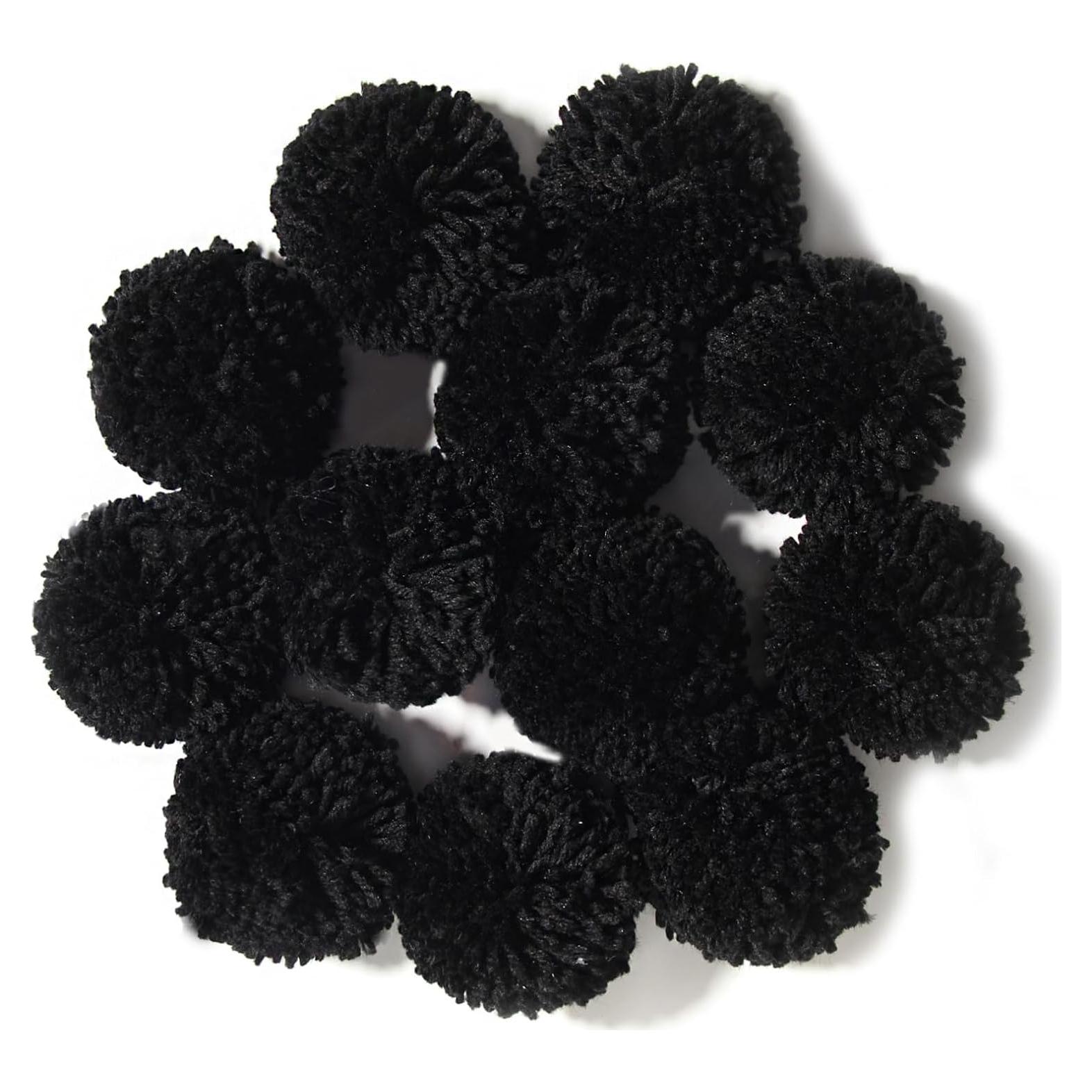 Paquete de 12 Pom Poms de Hilo Negro 8CM para Manualidades