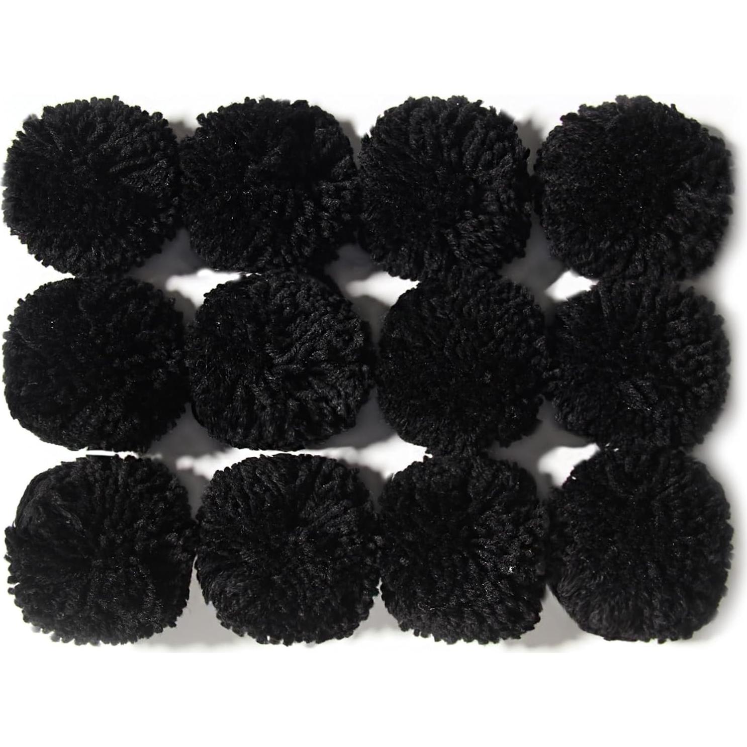 Paquete de 12 Pom Poms de Hilo Negro 8CM para Manualidades