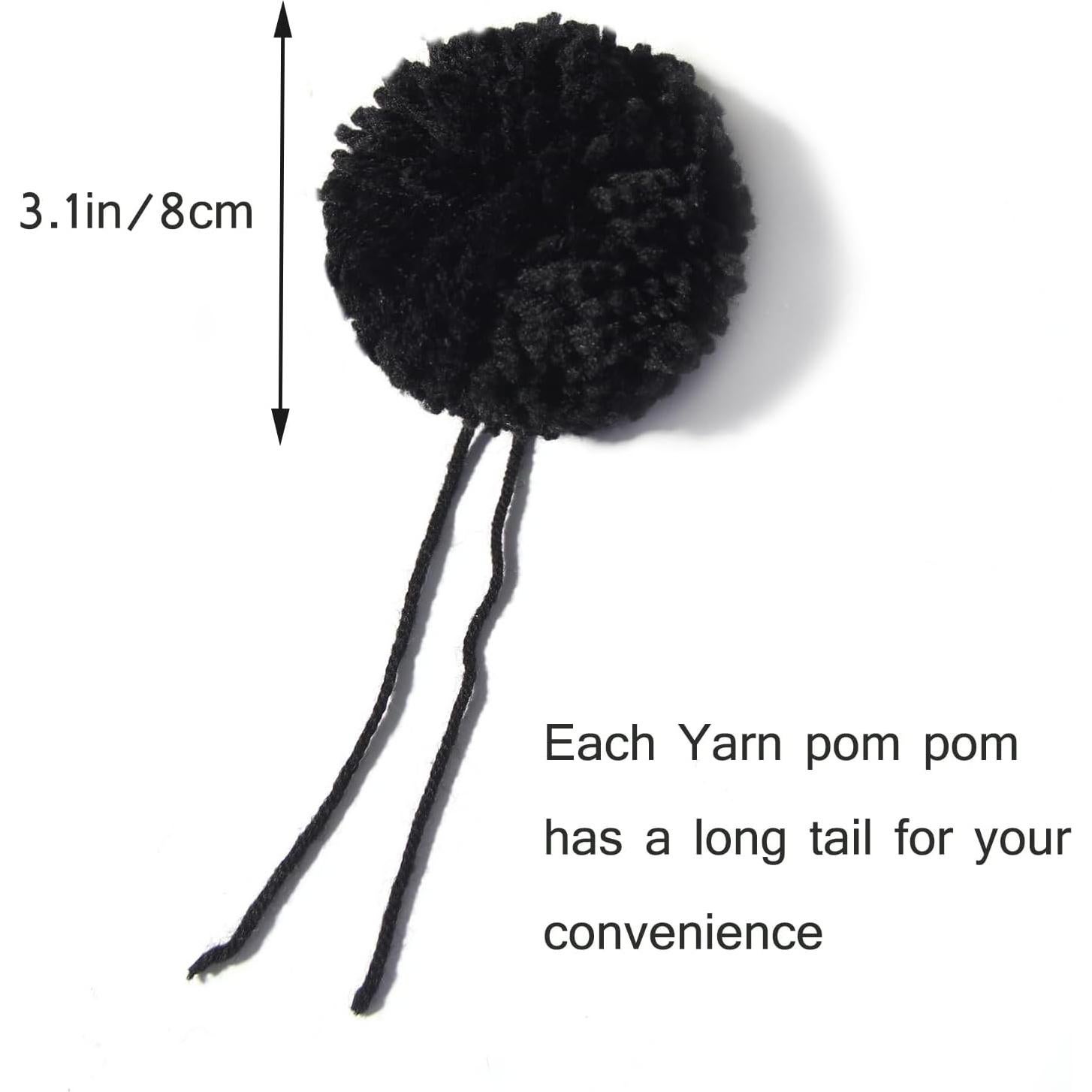 Paquete de 12 Pom Poms de Hilo Negro 8CM para Manualidades