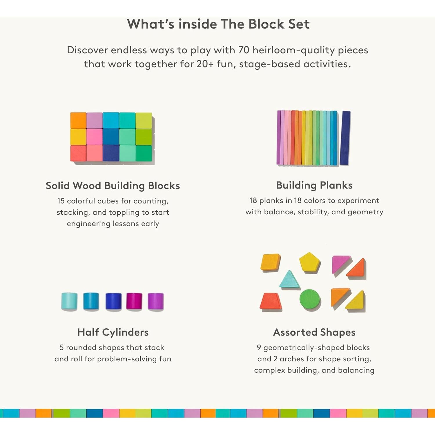 Conjunto de Bloques de Madera Lovevery - 70 Piezas, 18 Colores
