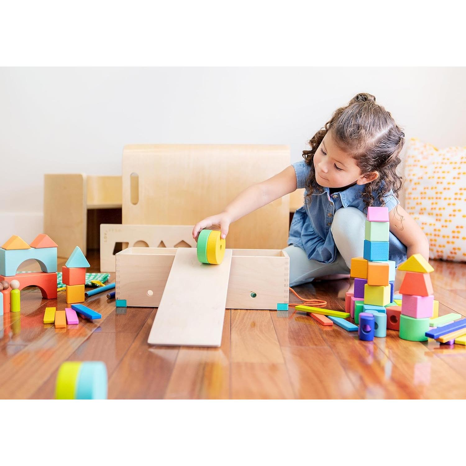 Conjunto de Bloques de Madera Lovevery - 70 Piezas, 18 Colores