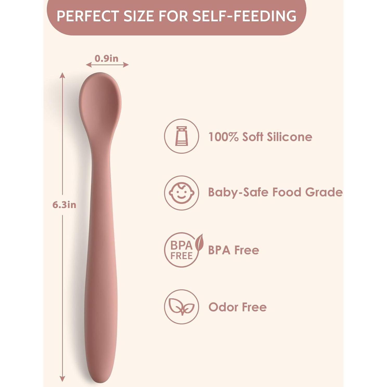 Cucharas de Silicona para Bebés NETANY - Paquete de 6 Suaves