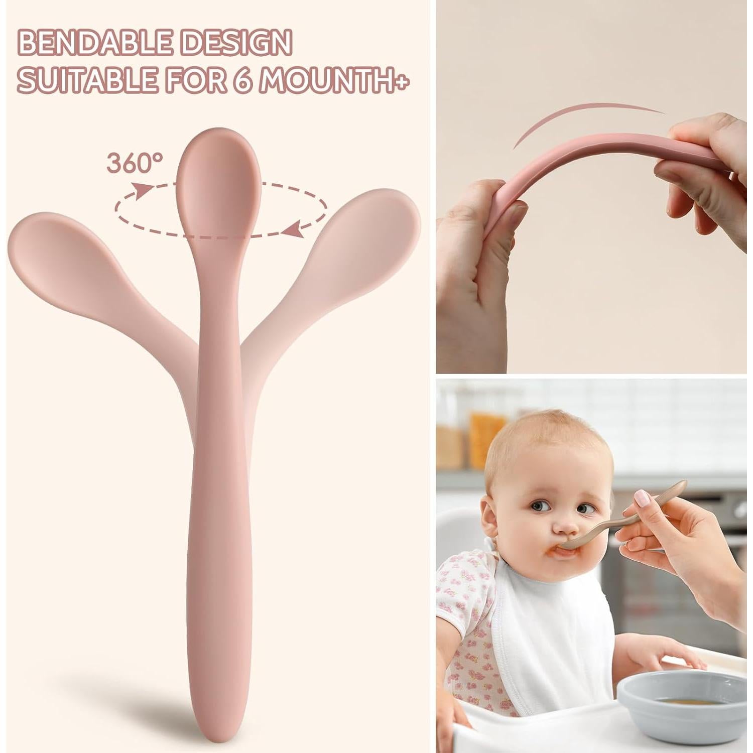 Cucharas de Silicona para Bebés NETANY - Paquete de 6 Suaves