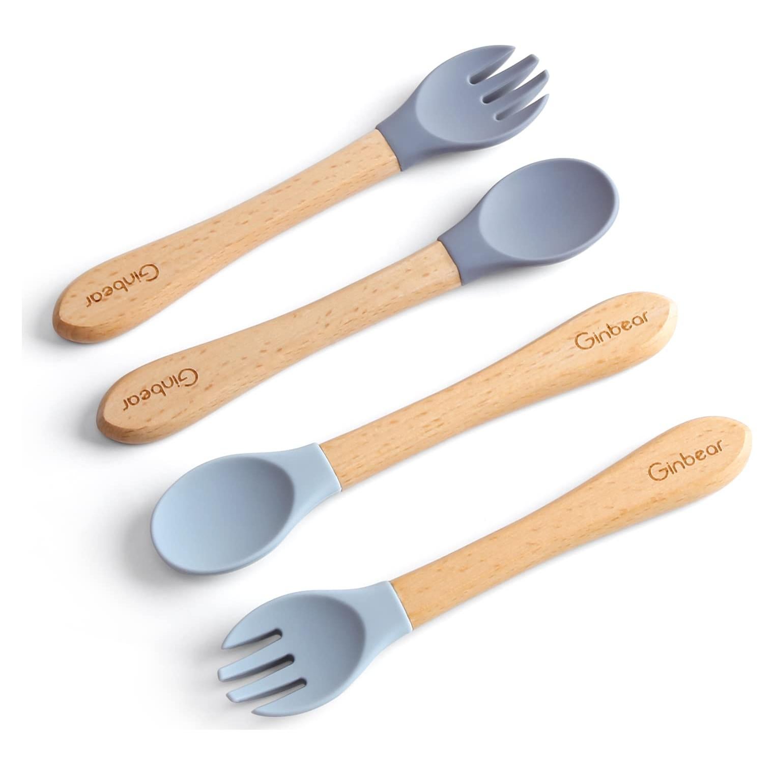 Juego de Cucharas y Tenedores de Silicona Ginbear para Bebés 12-18 meses