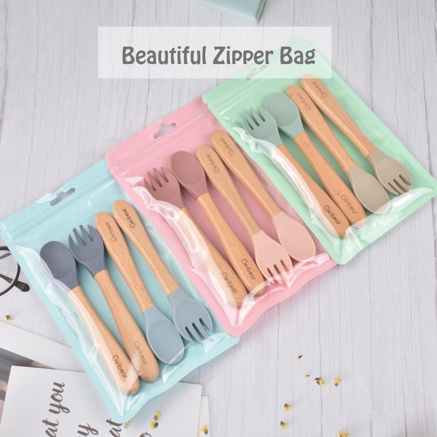 Juego de Cucharas y Tenedores de Silicona Ginbear para Bebés 12-18 meses