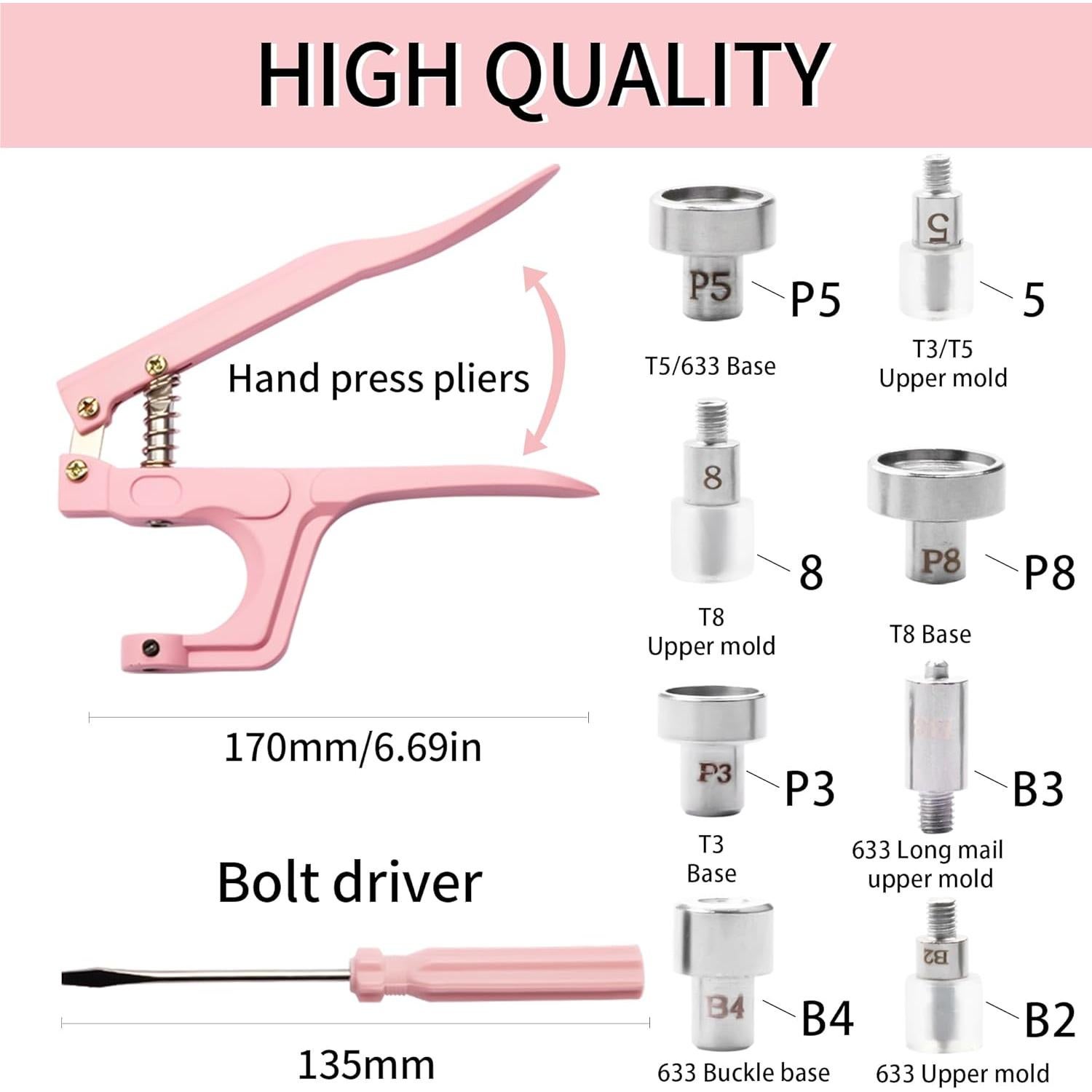 Kit de Broches a Presión YUSBUTON 140 Sets 12.5mm Metal y Plástico