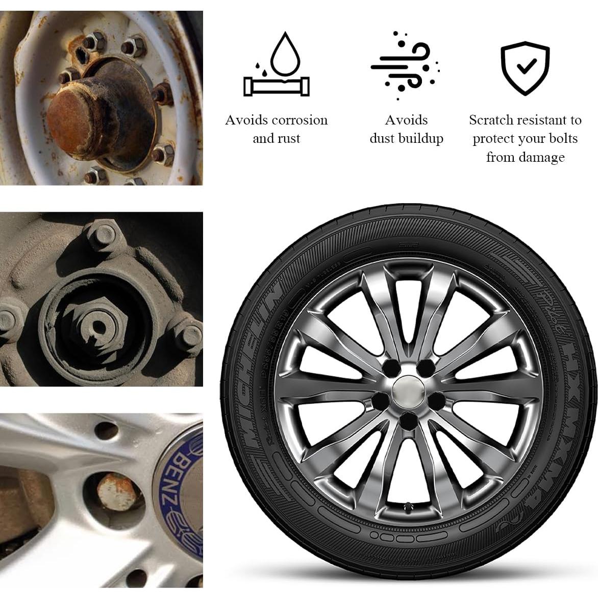 20 Cubiertas de Tuercas de Rueda 17mm Yourkar Antirrobo Negro