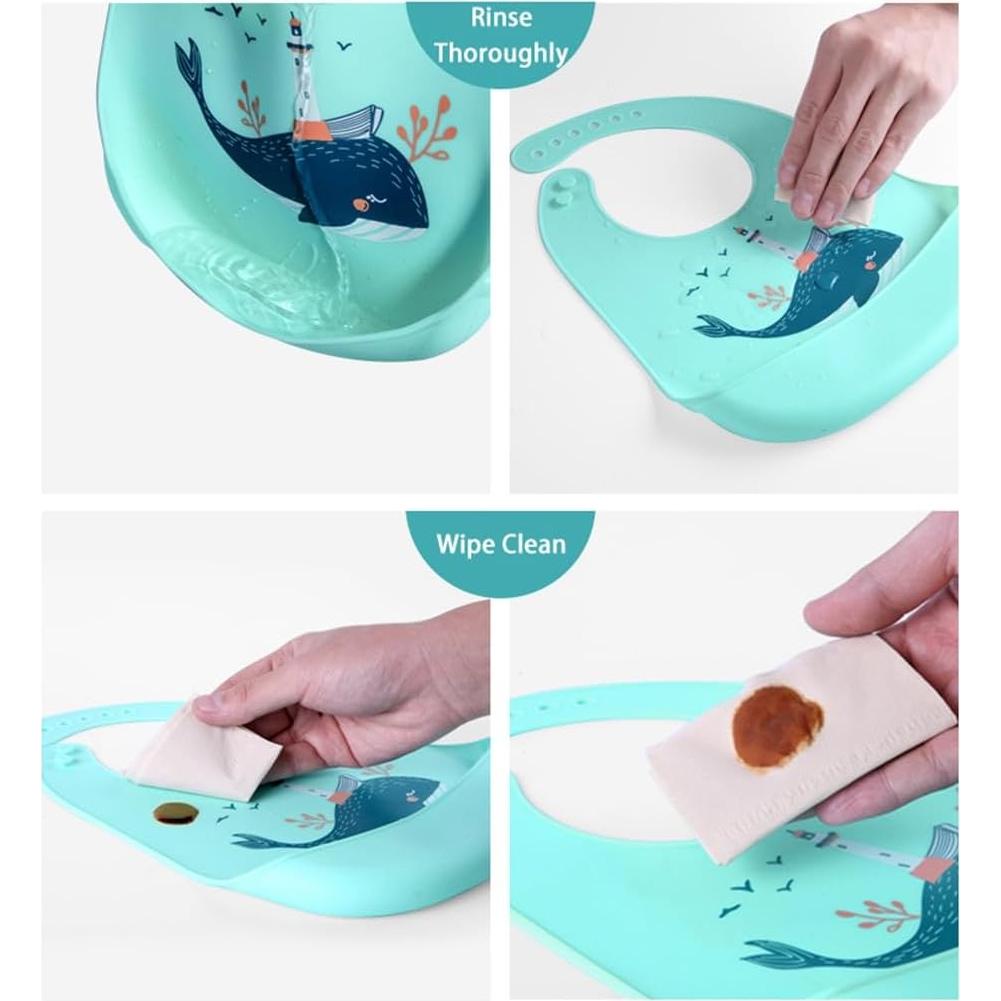 Babero de Silicona Azul Bebé - Impermeable y Ajustable